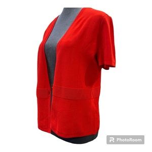 Jones NY Red Knit Short Sleeve Cardigan! SZ/Petite Large